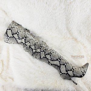 NEW High Heel Slouch Shaft Thigh Boots Snake